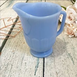 Pyrex Delphite blue pitcher milk glass vintage collectible creamer Canada 1930s